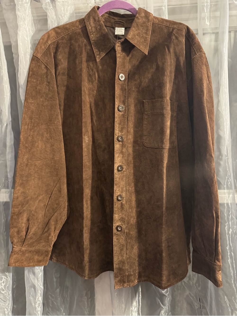 Brown Suede 100% Leather Lightweight Button Up Leather Jacket